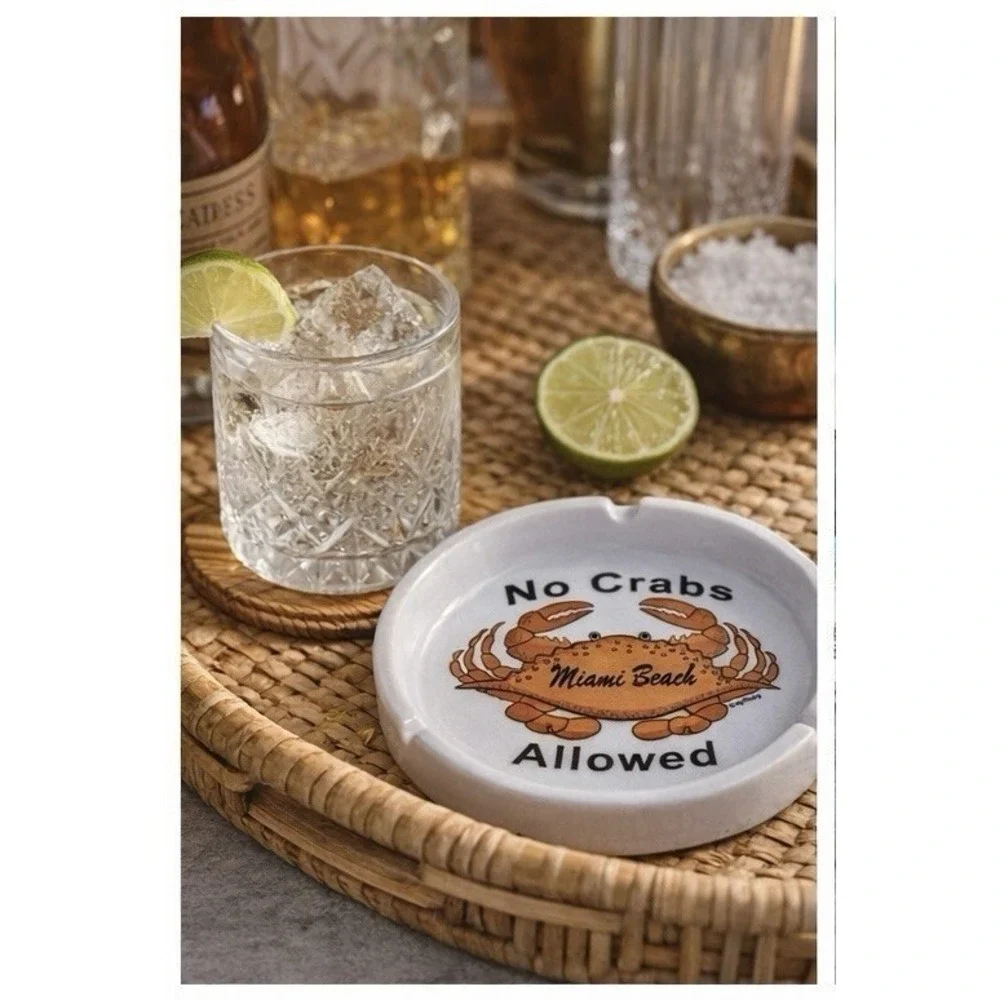 Vintage‎ Miami Beach Ashtray No Crabs Allowed Funny Beach Bar Decor Souvenir